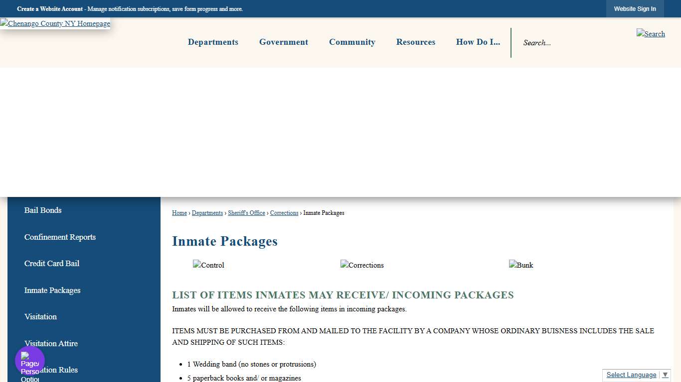 Inmate Packages | Chenango County, NY